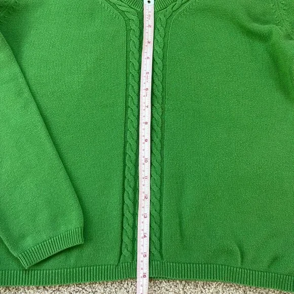 Talbots Emerald Green Women's V Neck Cable Pima Cotton Sweater M - Picture 4 of 5